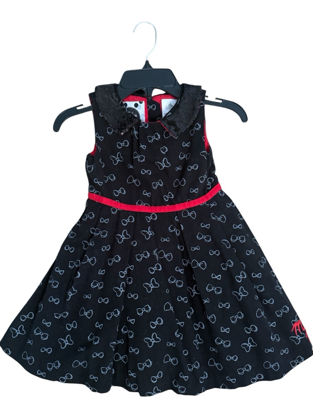 Disney Minnie Mouse Rocks Dot Toddler Dress with White Bow Red Trim sequins
